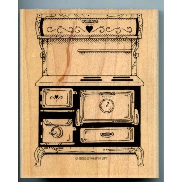 Vintage 1995 Stampin Up! Old-Fashioned Stove Rubber Stamp Wood-Mounted NEW - Picture 2 of 3